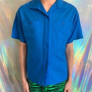 Blue vintage button down bowler shirt